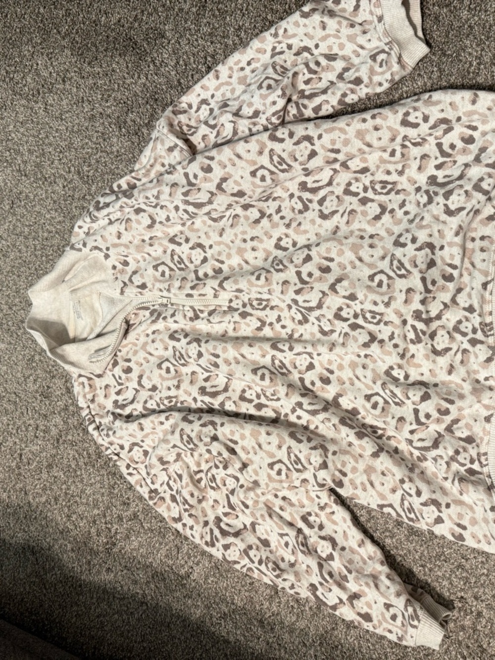 AERIE Leopard  Print Quarter-Zip Pullover - Neutral Tones